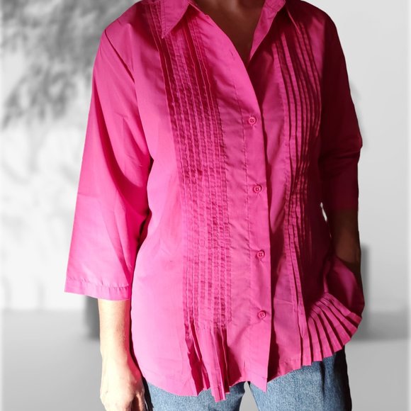 American Sweetheart Vintage 90's Ladies Button-Down Shirt - Pleated, Collar - Picture 8 of 10